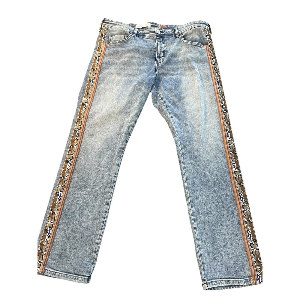 $120 Anthropologie Pilcro Jeans Womens 32 Blue Denim Boyfriend Side Stripe Camo